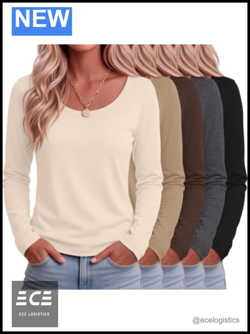 5 Pack Women's Long Sleeve Scoop Neck Tops Loose Fit Tunic Tees
